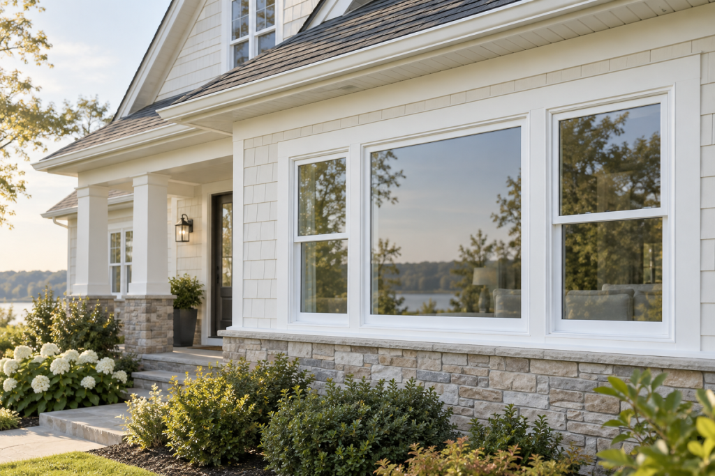 White vinyl uPVC windows on a North American style home