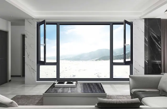 Living room installed with thermal-break aluminum windows
