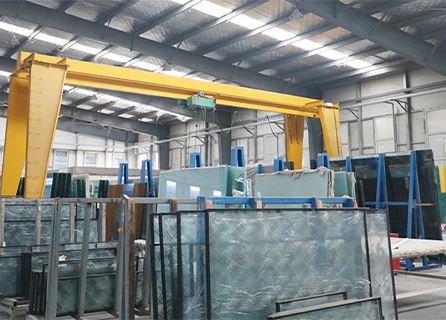 Insulating glass processing workshop with storage racks
