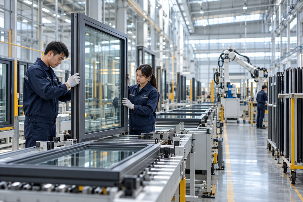 Technicians on a smart window manufacturing line